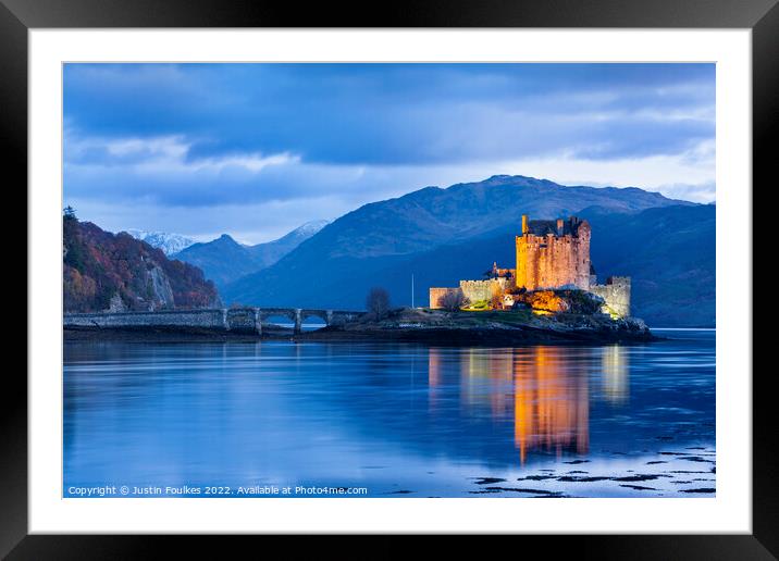 Eilean Donan Castle at night, Scottish Highlands Framed Mounted Print by Justin Foulkes