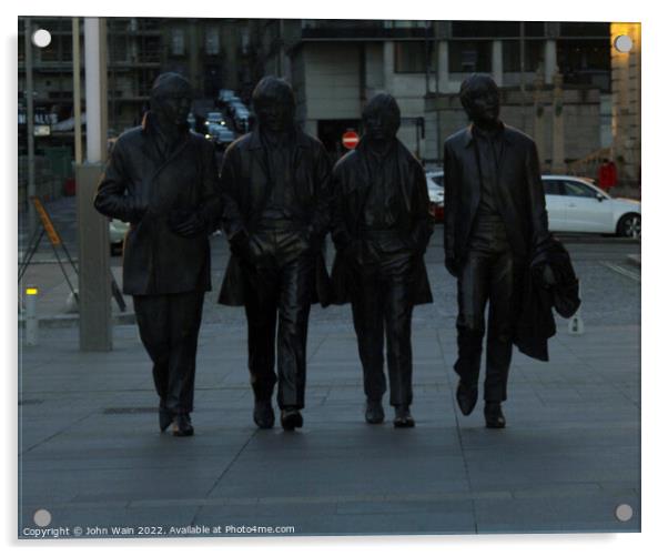 Pier head Beatles Statues Liverpool Acrylic by John Wain