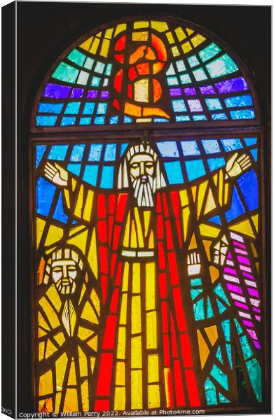 Moses Stained Glass Memorial Church Mount Nebo Jordan Canvas Print by William Perry