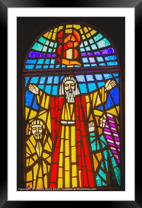 Moses Stained Glass Memorial Church Mount Nebo Jordan Framed Mounted Print by William Perry
