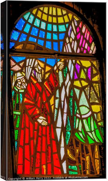 Moses Leading Stained Glass Memorial Church Mount Nebo Jordan Canvas Print by William Perry