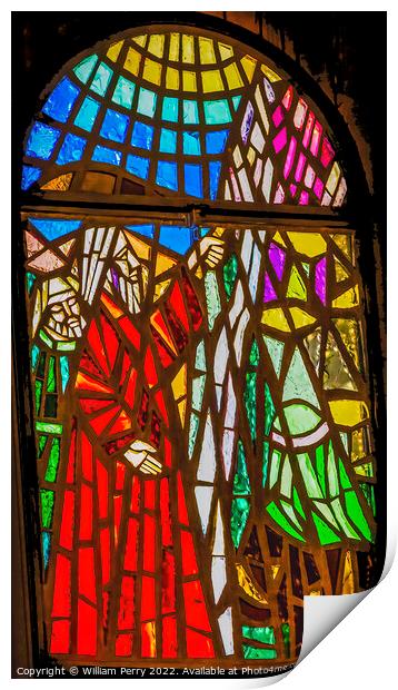 Moses Leading Stained Glass Memorial Church Mount Nebo Jordan Print by William Perry