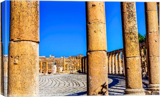 Oval Plaza Columns Ancient Roman City Jerash Jordan Canvas Print by William Perry