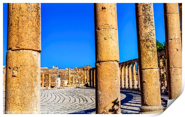 Oval Plaza Columns Ancient Roman City Jerash Jordan Print by William Perry