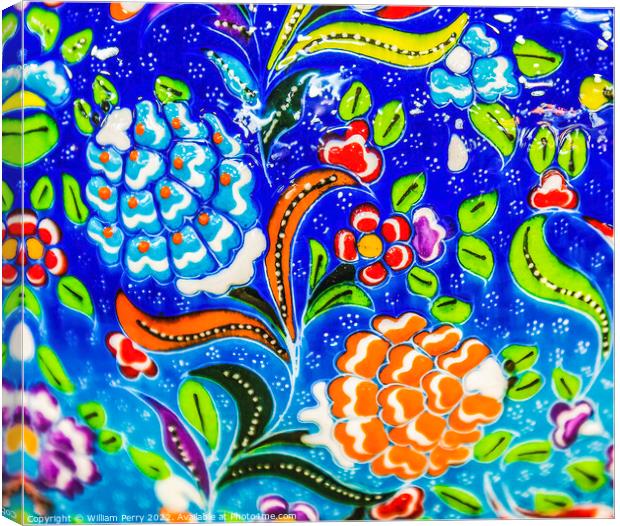 Ancient Arab Islamic Blue Flower Design Pottery Madaba Jordan Canvas Print by William Perry