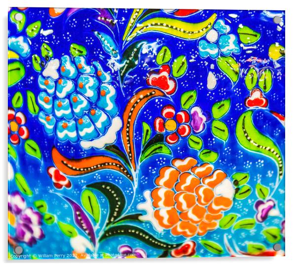 Ancient Arab Islamic Blue Flower Design Pottery Madaba Jordan Acrylic by William Perry