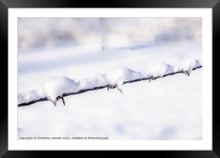 Snow Covered Barbed Wire Framed Mounted Print by Christine Kerioak