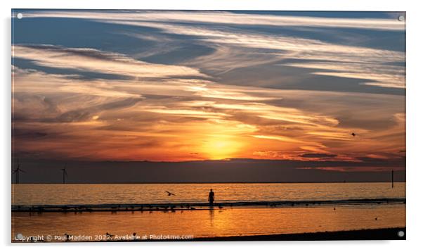 Crosby Beach as the sun sets Acrylic by Paul Madden