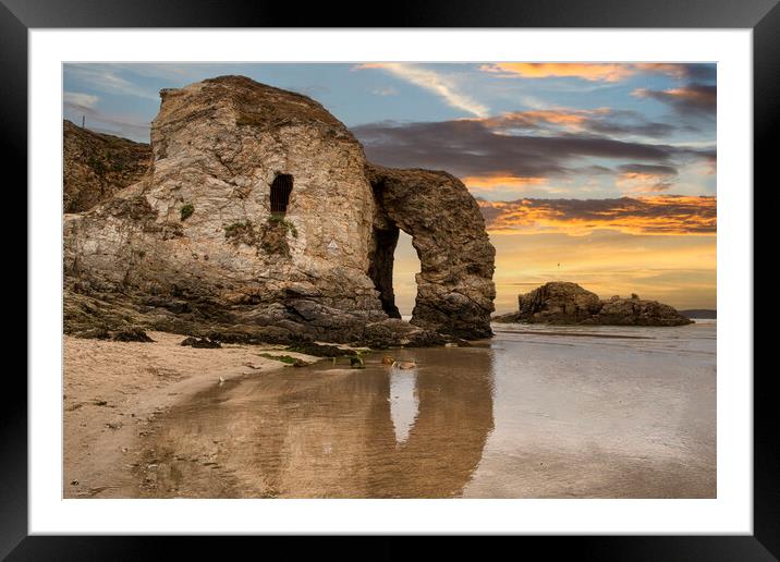  Perranporth  Cornwall, at sunset Framed Mounted Print by kathy white