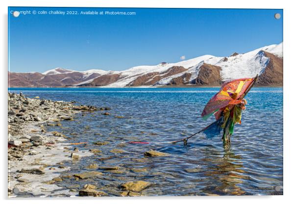Prayer Flags at Yamdrok Lake, Tibet Acrylic by colin chalkley