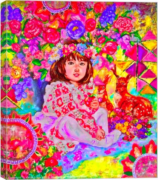 Yumi Sugai.Anna, flowers and animals.  Canvas Print by Yumi Sugai