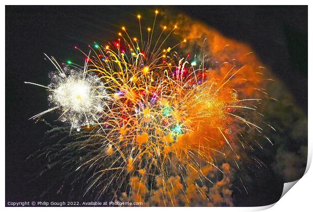 Colourful fireworks Print by Philip Gough