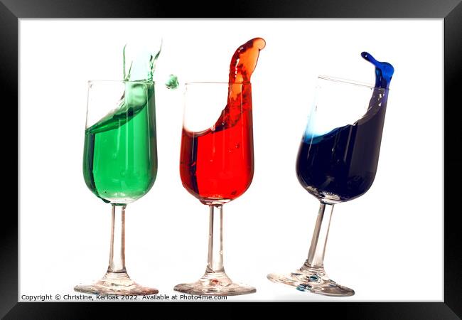 Splashing Green Red and Blue Liqueurs  Framed Print by Christine Kerioak