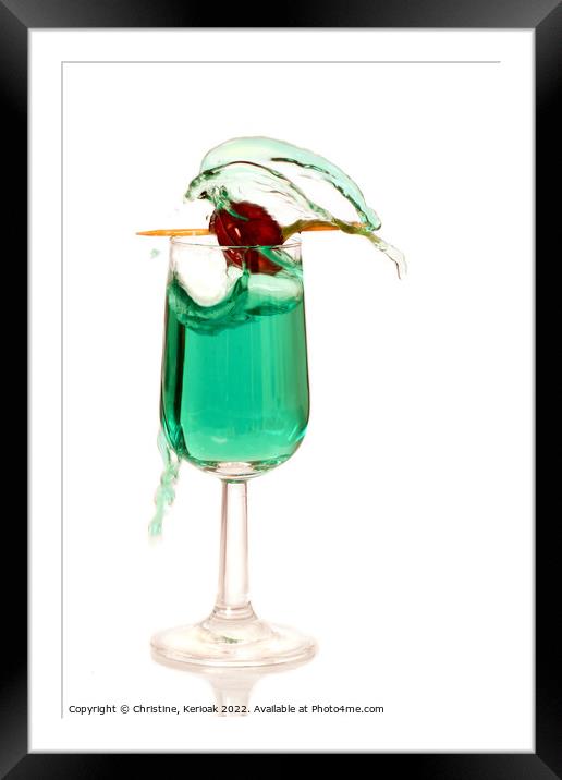 Green Liqueur Escaping From Glass Framed Mounted Print by Christine Kerioak