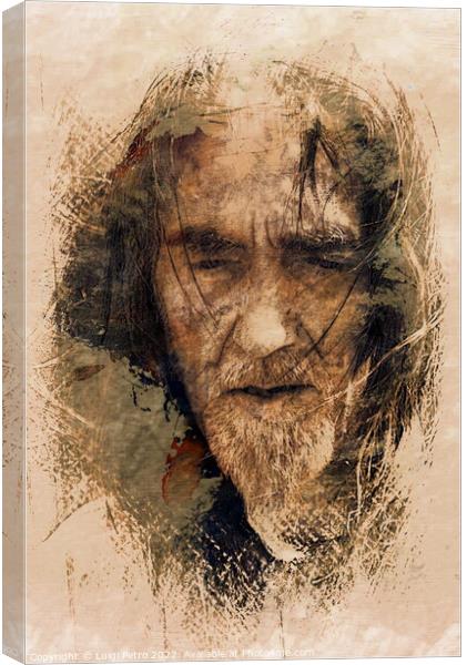 Close-up of a dishevelled man with long hair. Canvas Print by Luigi Petro