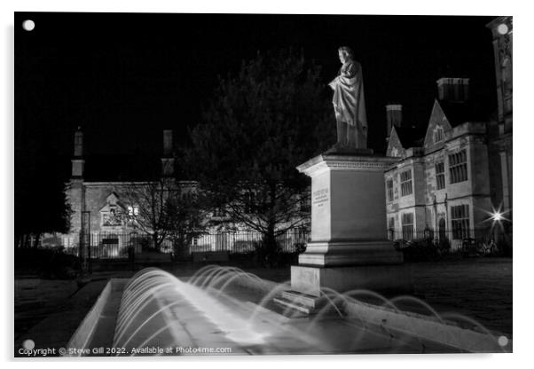William Etty Statue Looking Ghostly at Night in York. Acrylic by Steve Gill