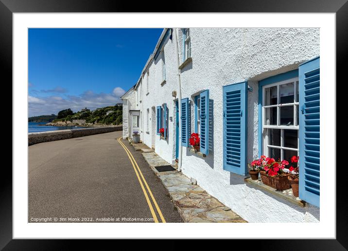 Blue Shutters, St Mawes  Framed Mounted Print by Jim Monk