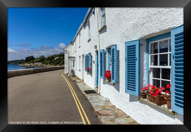 Blue Shutters, St Mawes  Framed Print by Jim Monk