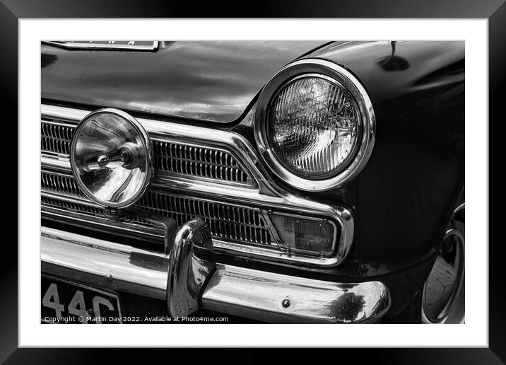 Sleek Classic: 1965 Ford Cortina GT DeLuxe Mono Framed Mounted Print by Martin Day