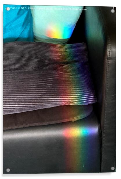 Prisms of rainbow colours over chair & cushion Acrylic by DEE- Diana Cosford