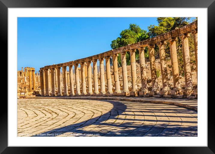 Oval Plaza Columns Ancient Roman City Jerash Jordan Framed Mounted Print by William Perry