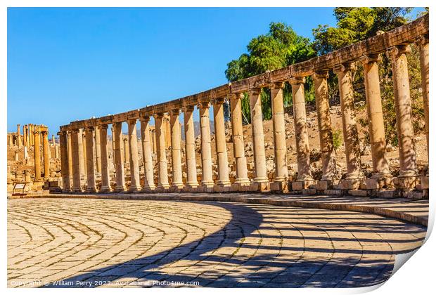 Oval Plaza Columns Ancient Roman City Jerash Jordan Print by William Perry