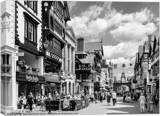 Chester City Street Scene Cheshire Black and White Canvas Print by Pearl Bucknall