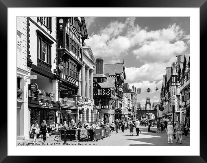 Chester City Street Scene Cheshire Black and White Framed Mounted Print by Pearl Bucknall