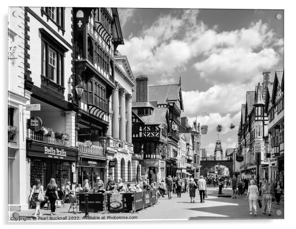 Chester City Street Scene Cheshire Black and White Acrylic by Pearl Bucknall