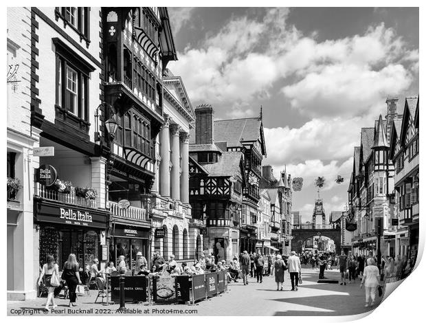 Chester City Street Scene Cheshire Black and White Print by Pearl Bucknall