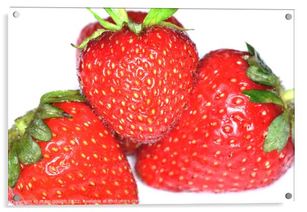 Three Strawberries Acrylic by Philip Gough