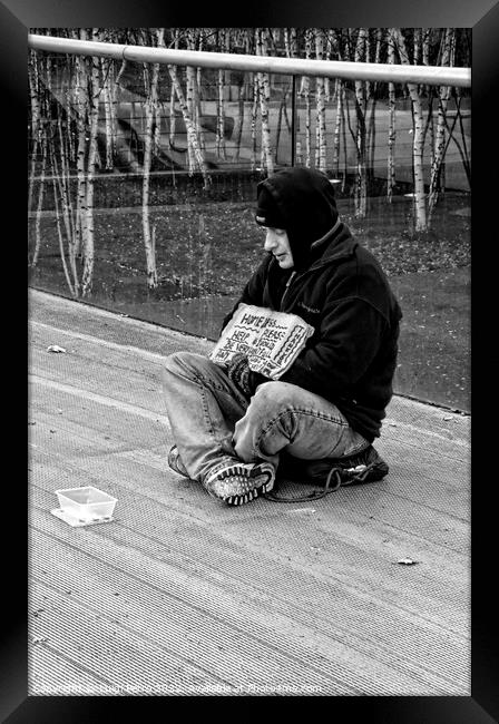 Help a Homeless Man Survive Winter Framed Print by Luigi Petro