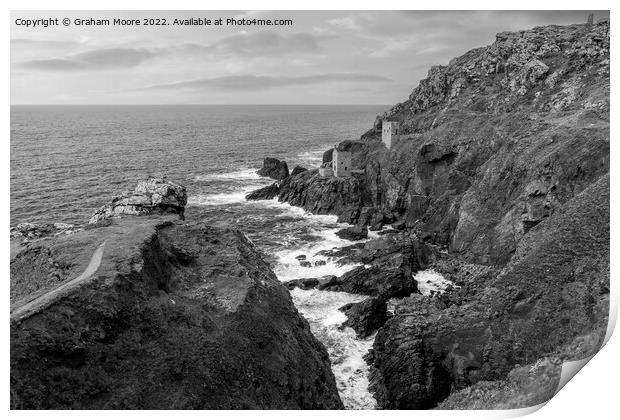 Crown Mines Botallack monochrome Print by Graham Moore