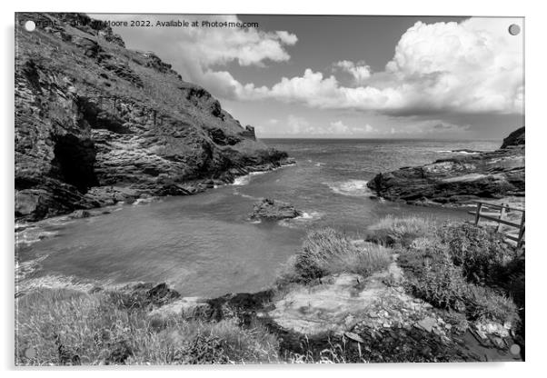 Tintagel Bay monochrome Acrylic by Graham Moore