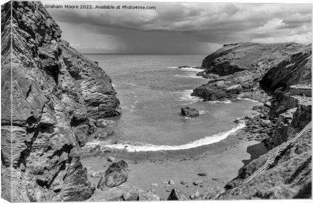 Clearing storm at Tintagel monochrome Canvas Print by Graham Moore
