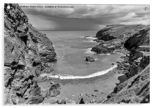 Clearing storm at Tintagel monochrome Acrylic by Graham Moore