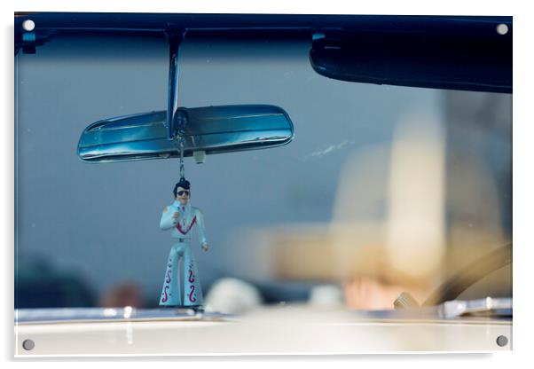 Elvis figure hangs fom rear view mirror Acrylic by Phil Crean