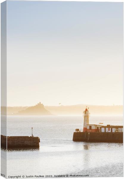 St Michael's Mount from the harbour at Newlyn Canvas Print by Justin Foulkes