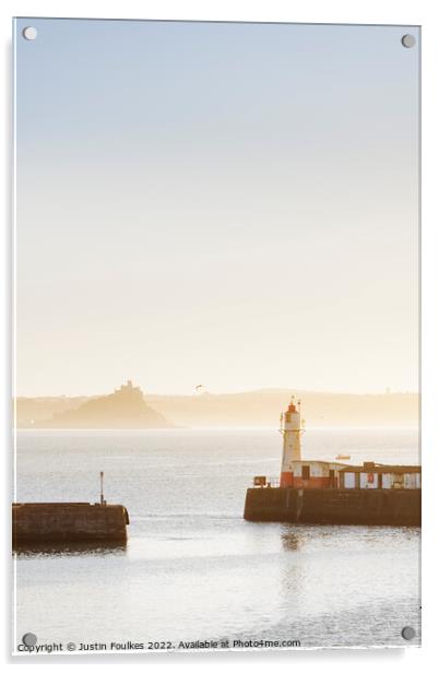 St Michael's Mount from the harbour at Newlyn Acrylic by Justin Foulkes
