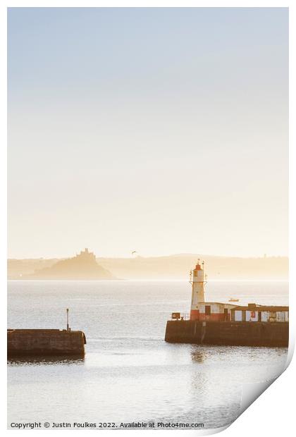 St Michael's Mount from the harbour at Newlyn Print by Justin Foulkes