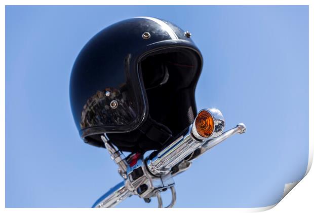 Crash helmet on handlebars Print by Phil Crean