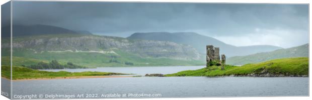 Scotland. Highlands panorama, ruins of Ardvreck ca Canvas Print by Delphimages Art