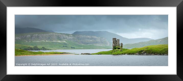 Scotland. Highlands panorama, ruins of Ardvreck ca Framed Mounted Print by Delphimages Art