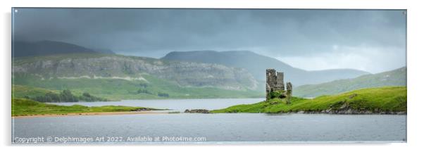 Scotland. Highlands panorama, ruins of Ardvreck ca Acrylic by Delphimages Art