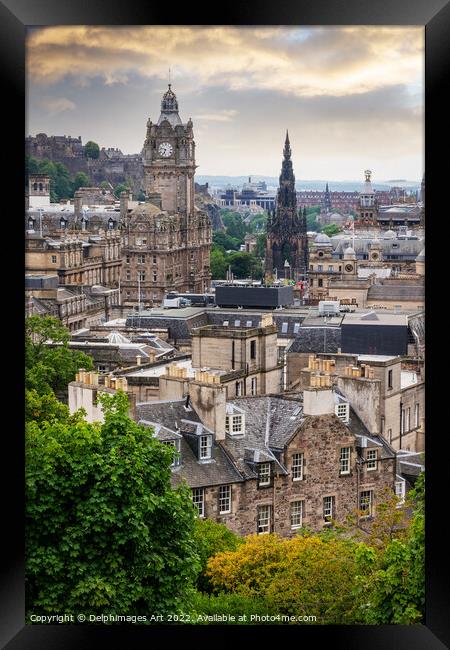 Edinburgh skyline at sunset, view from Calton Hill Framed Print by Delphimages Art