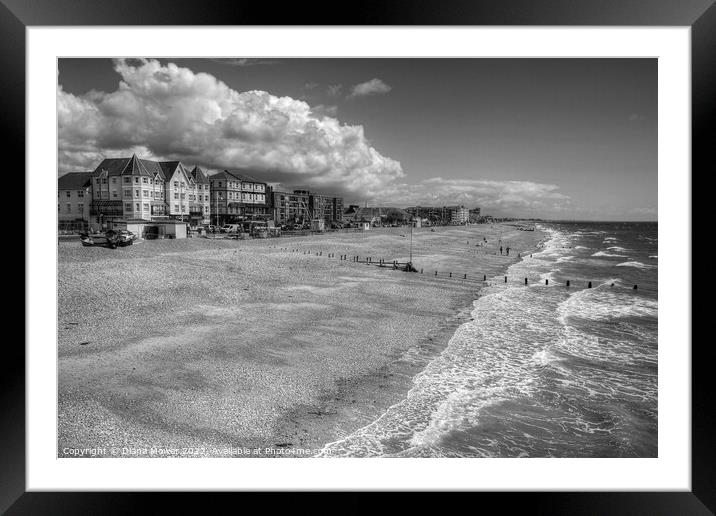 Bognor Regis Sea Front in Black and White Framed Mounted Print by Diana Mower