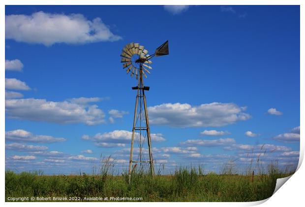 sky with windmill and clouds Print by Robert Brozek