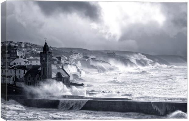 Porthleven Cornwall storm Canvas Print by kathy white