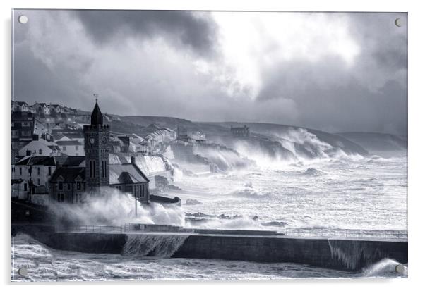 Porthleven Cornwall storm Acrylic by kathy white