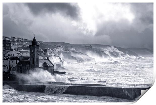 Porthleven Cornwall storm Print by kathy white